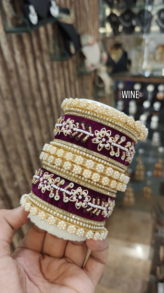 Moti With Velvet Tikki Bangles Set Wholesale Shop In Surat
